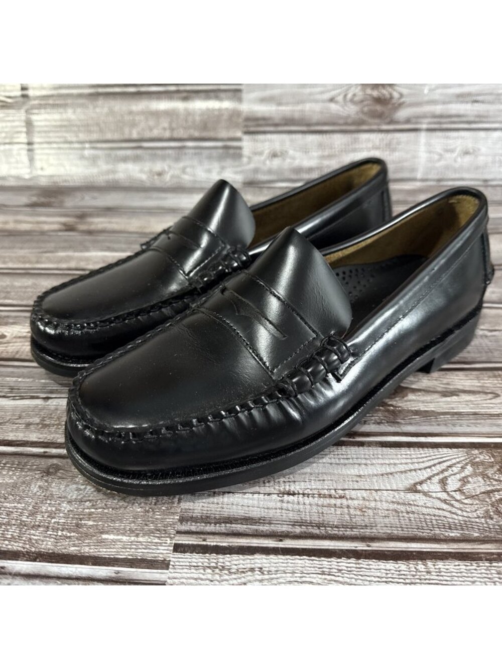 Sebago Classic Dan Beef Roll Leather Penny Loafers sz 9.5 Wide Black Handsewn